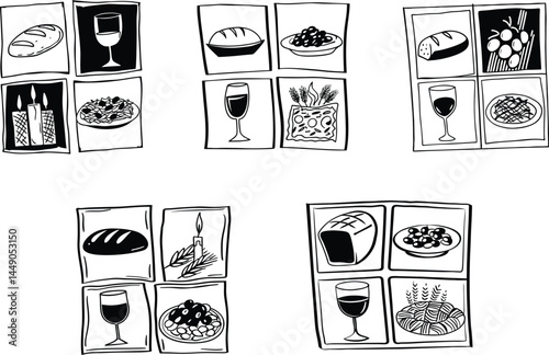 Elegant hand drawn black and white dinner illustration for creative projects
