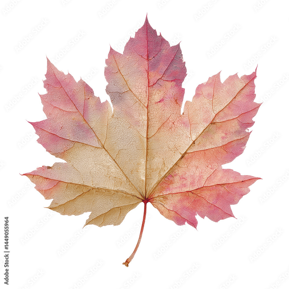Obraz premium Single Delicate Autumn Maple Leaf Isolated on Green Transparent background