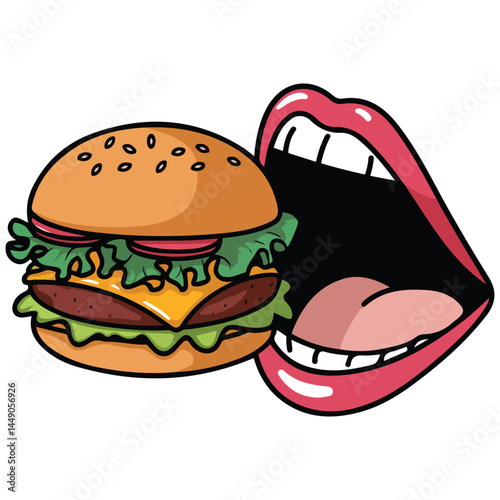 lips hamburger fast food design isolated vector illustration on white background