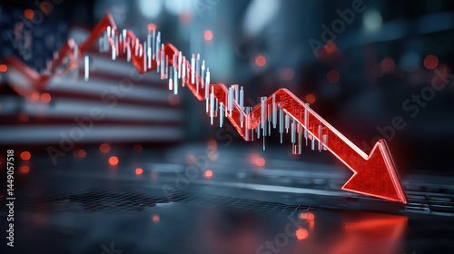 A red line with an American flag on it is falling