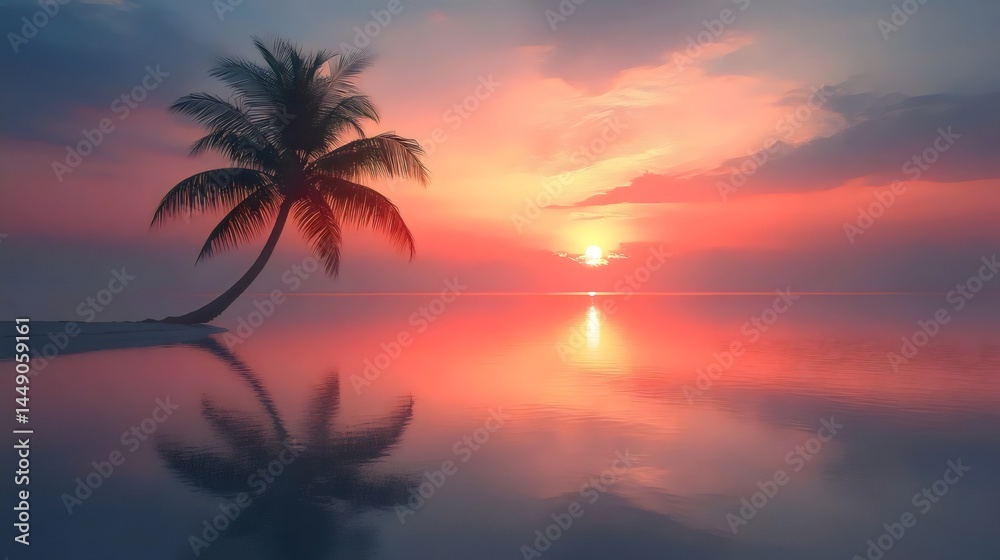 Beautiful sunset over the ocean with a palm tree silhouette, creating a scenic landscape. Beautiful sunset over the ocean with a palm tree silhouette, creating a scenic landscape.