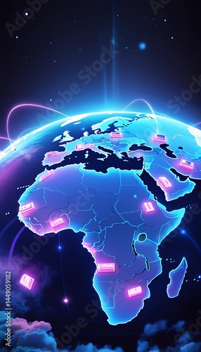 Global Supply Chains Depicted in Futuristic Digital Style  