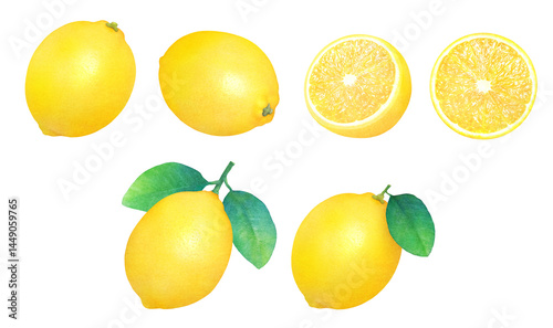 Wallpaper Mural Watercolor lemon set. Whole, sliced citrus and leaves clipart collection. Torontodigital.ca