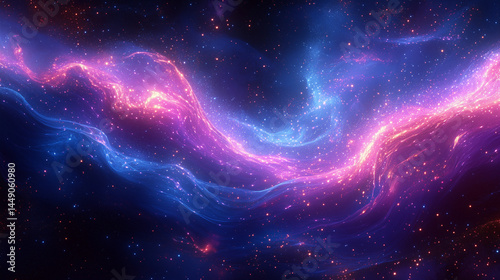 ピンクとブルーが輝く幻想的なエネルギーの波紋風景宇宙空間ファンタジースピリチュアル空間
