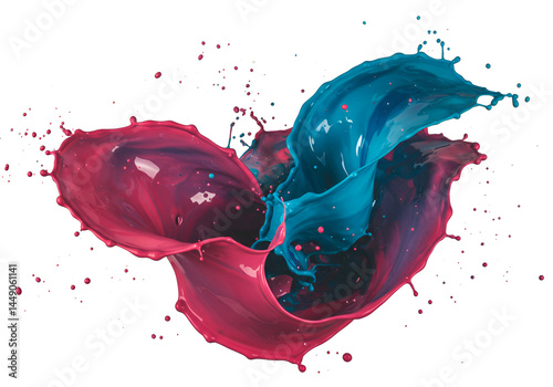 Fluid paint splash with bold hues and textured details. Colorful, expressive stroke of paint,splash, art, advertising, branding on a white