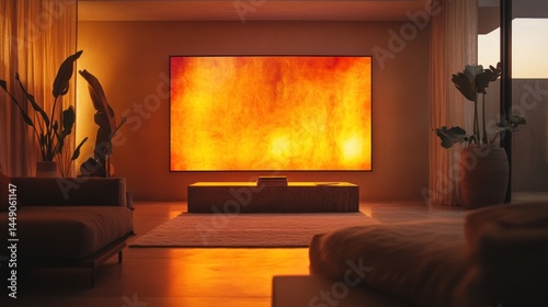 Cozy living room with warm orange artwork