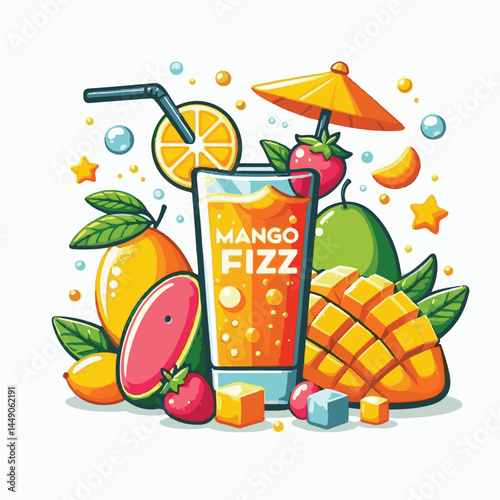 fizz, drink, beverage, fresh, mango, cocktail, orange, liquid, cold, glass, soda, juice, ice, fruit, sweet, alcohol, refreshment, food, healthy, bar, lemonade, refreshing, mint, summer, freshness, car