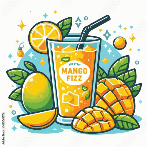 fizz, drink, beverage, fresh, mango, cocktail, orange, liquid, cold, glass, soda, juice, ice, fruit, sweet, alcohol, refreshment, food, healthy, bar, lemonade, refreshing, mint, summer, freshness, car