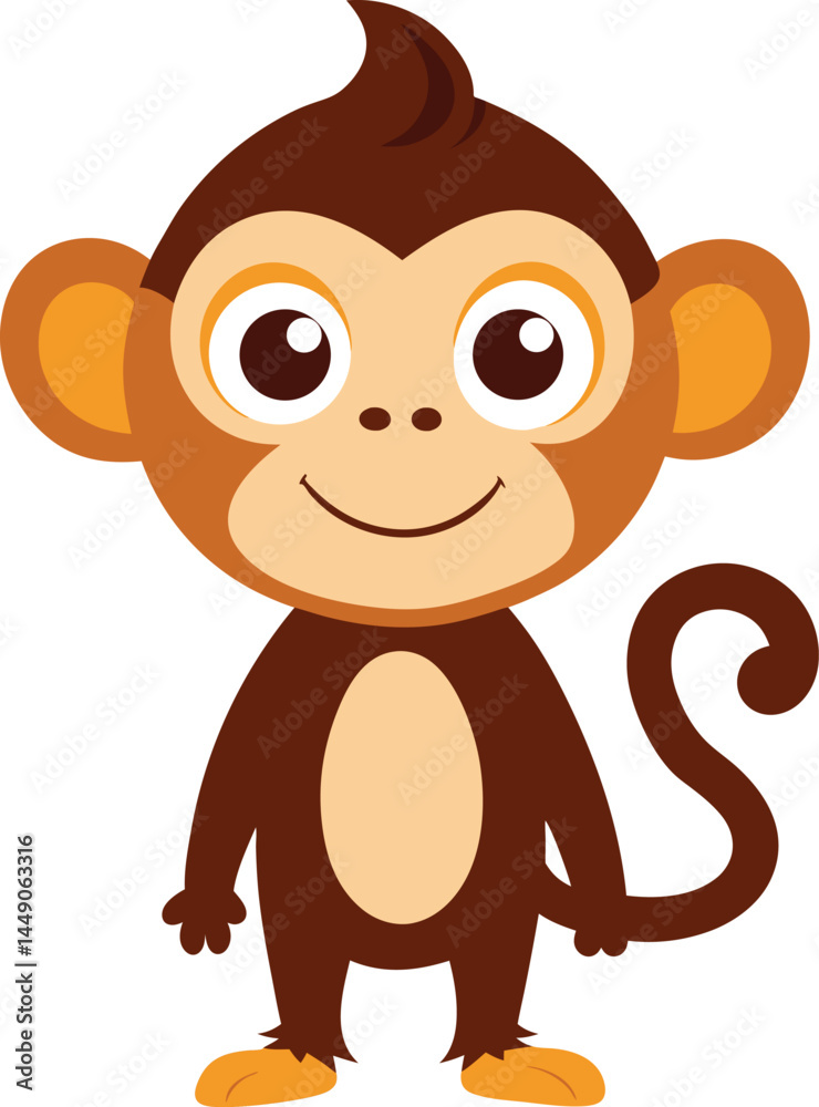 Obraz premium Cute Cartoon Monkey Mascot with Brown Fur and Expressive Eyes.