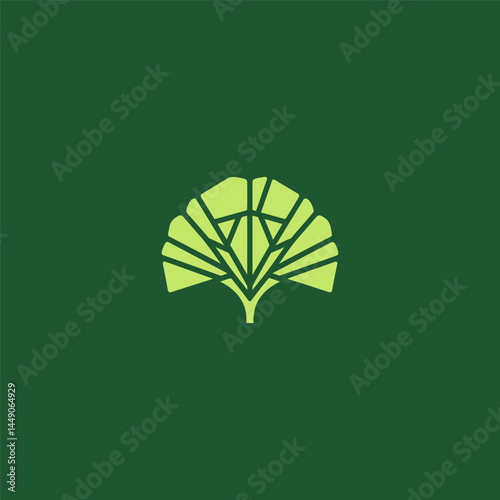 Ginkgo logo in modern geometric leaf design.