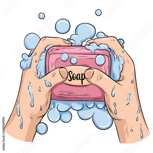 person washing hands soap hygiene isolated vector illustration on white background