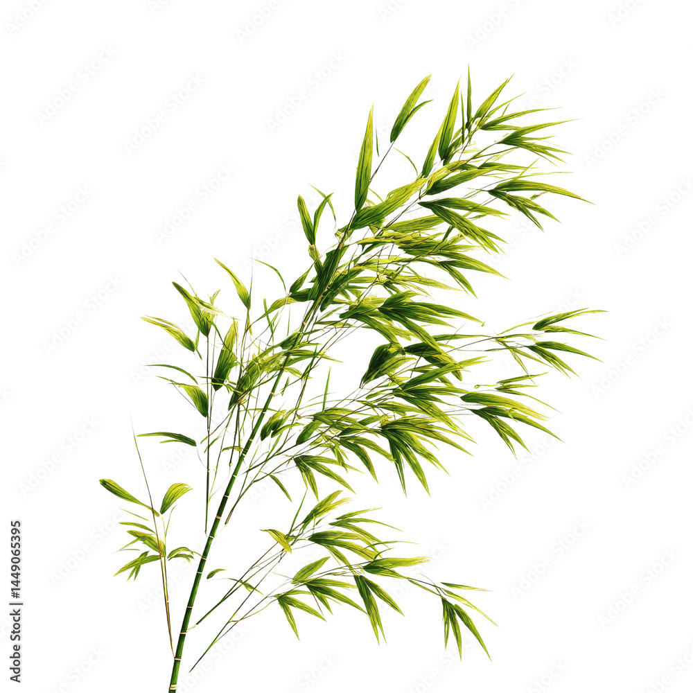Fototapeta premium Lush Green Bamboo Branch Isolated on Green Transparent background