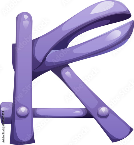 Medicine font type, gynecological instrument letter K. Medicine English alphabet typeset element, hospital equipment isolated cartoon vector font symbol. Healthcare ABC sign or medical type letter