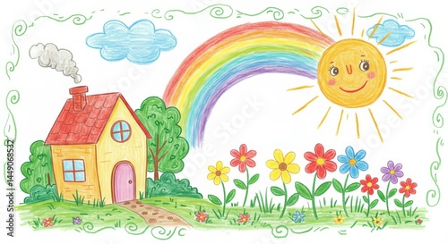 Sunny day house with rainbow bloom