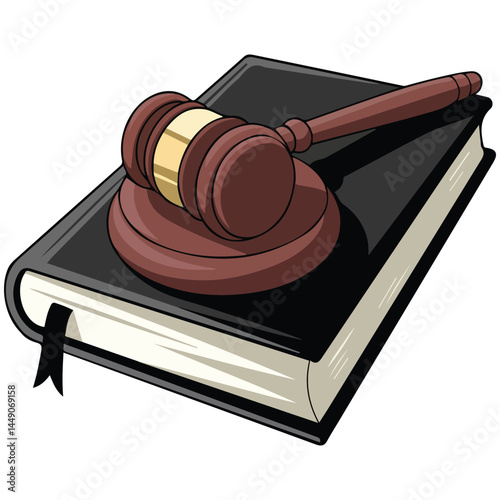 legal book judge hammer courthouse isolated vector illustration on white background