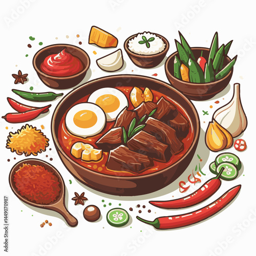 traditional, spicy, indonesia, rendang, cuisine, meat, indonesian food, food, homemade, minangkabau, beef, delicious, lunch, coconut milk, meal, chili, background, west sumatra, restaurant, padang, ta