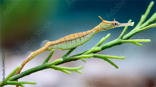 Ghost pipefish displaying graceful movements amidst ocean vegetation photo