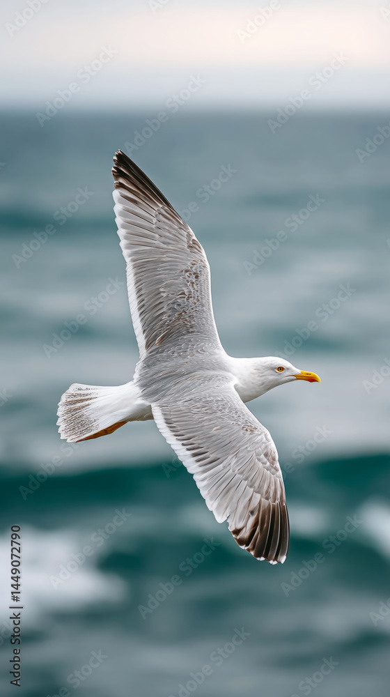 Fototapeta premium Oil-covered bird in flight over dark ocean reflects environmental challenges