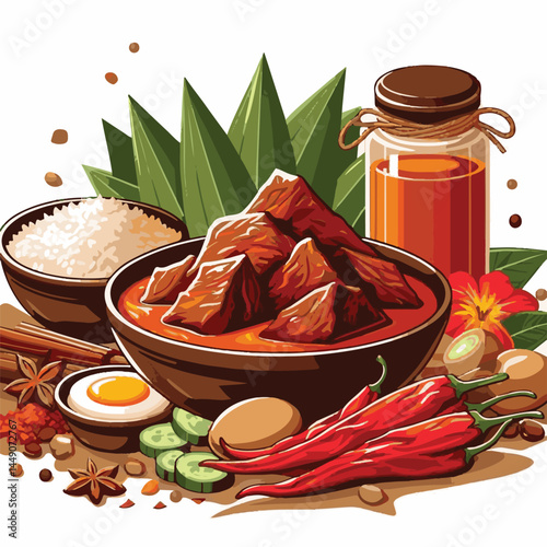 traditional, spicy, indonesia, rendang, cuisine, meat, indonesian food, food, homemade, minangkabau, beef, delicious, lunch, coconut milk, meal, chili, background, west sumatra, restaurant, padang, ta