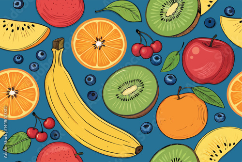 Create a vibrant, seamless pattern featuring a close-up composition of fresh, ripe bananas, showcasing their peel texture and color variations.