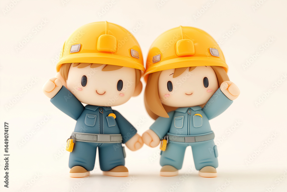 two little boys with construction helmet. Generative AI two little boys with construction helmet. Generative AI