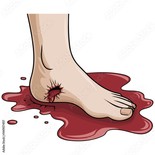 foot wound blood injury pain isolated vector illustration on white background