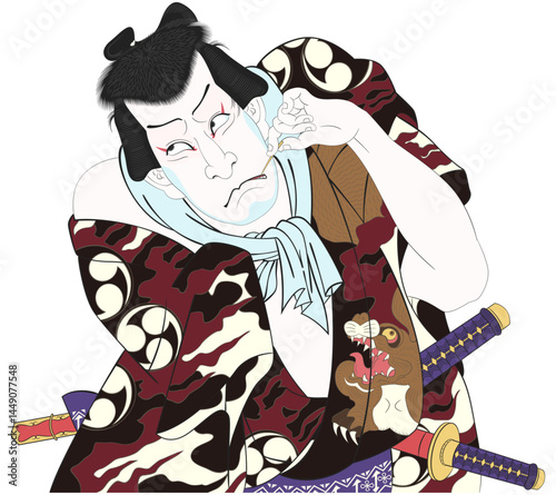 浮世絵　近世水滸伝 平手壱岐 市川小団次のイメージイラスト