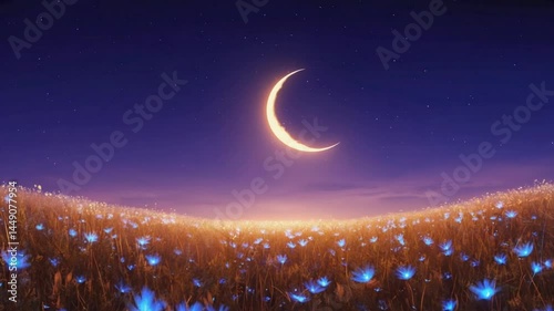 Moon shines over dark sea. Perfect for peaceful night themes, serene landscapes, celestial visuals. Calm ocean night.
