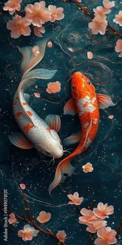 Koi Fish  Cherry Blossoms.