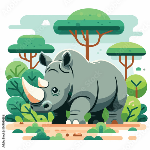 wild, wildlife, animal, rhino, mammal, nature, africa, african, big, safari, rhinoceros, horn, white, endangered, zoo, isolated, large, herbivore, illustration, background, cartoon, cute, portrait, pa