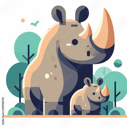 wild, wildlife, animal, rhino, mammal, nature, africa, african, big, safari, rhinoceros, horn, white, endangered, zoo, isolated, large, herbivore, illustration, background, cartoon, cute, portrait, pa