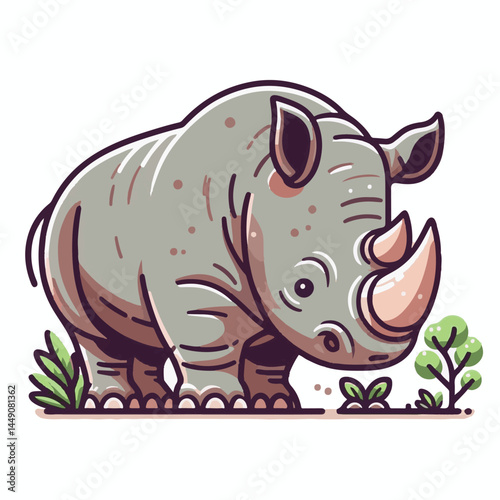 wild, wildlife, animal, rhino, mammal, nature, africa, african, big, safari, rhinoceros, horn, white, endangered, zoo, isolated, large, herbivore, illustration, background, cartoon, cute, portrait, pa