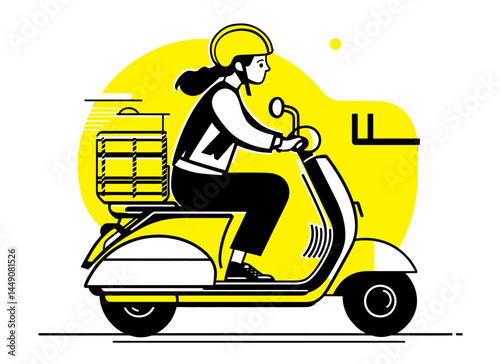 Doodle Illustration of a Delivery Person Riding a Scooter
