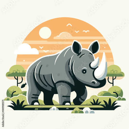 wild, wildlife, animal, rhino, mammal, nature, africa, african, big, safari, rhinoceros, horn, white, endangered, zoo, isolated, large, herbivore, illustration, background, cartoon, cute, portrait, pa
