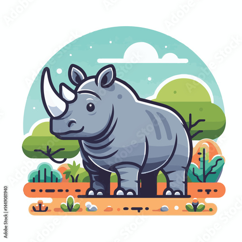 wild, wildlife, animal, rhino, mammal, nature, africa, african, big, safari, rhinoceros, horn, white, endangered, zoo, isolated, large, herbivore, illustration, background, cartoon, cute, portrait, pa