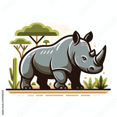 wild, wildlife, animal, rhino, mammal, nature, africa, african, big, safari, rhinoceros, horn, white, endangered, zoo, isolated, large, herbivore, illustration, background, cartoon, cute, portrait, pa