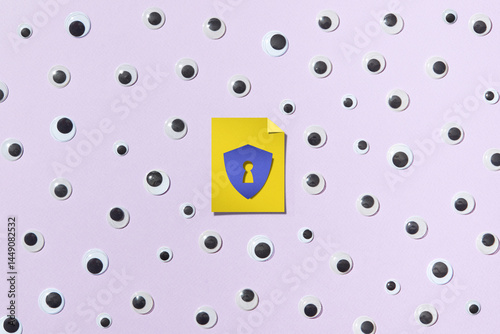 Paper keyhole in the middle of composition with many eyes