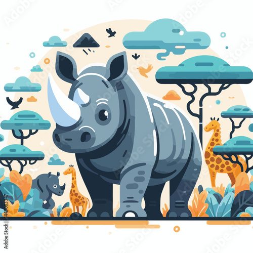 wild, wildlife, animal, rhino, mammal, nature, africa, african, big, safari, rhinoceros, horn, white, endangered, zoo, isolated, large, herbivore, illustration, background, cartoon, cute, portrait, pa