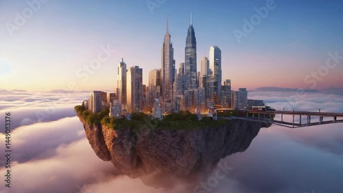 Castle floats in cloudy sky. Perfect for fairy tale illustrations, magical realms, whimsical architecture. Enchanted floating castle.