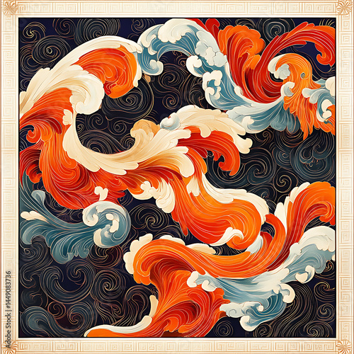 Seamless patterns of Chinese and Japanese traditional tile designs with elegant illustrations
