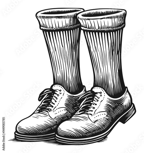 Detailed Vintage Engraving of Shoes and Socks in Artistic Style