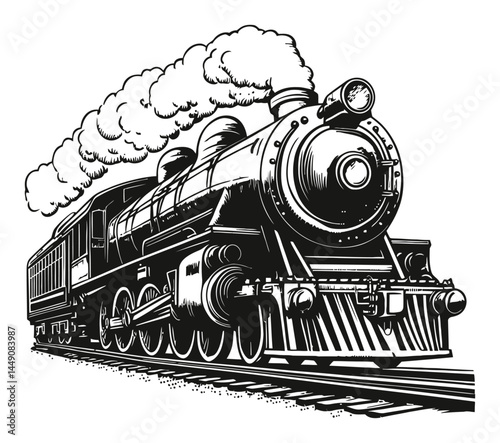 Vintage Steam Locomotive Engraving Illustration of Classic Train