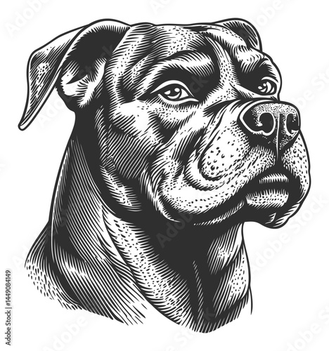 Detailed Engraved Illustration of a Dog in Classic Style