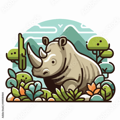wild, wildlife, animal, rhino, mammal, nature, africa, african, big, safari, rhinoceros, horn, white, endangered, zoo, isolated, large, herbivore, illustration, background, cartoon, cute, portrait, pa