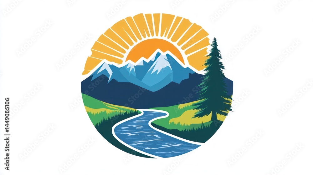 Obraz premium Mountain River Sunrise Logo Design (5)