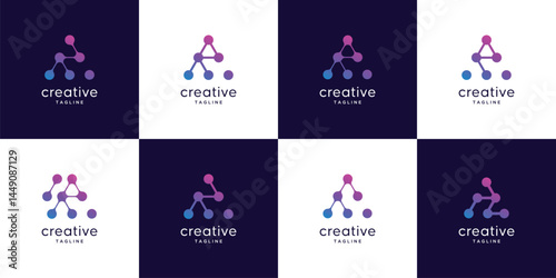 Innovate technology startup with abstract dot, molecule and network internet system graphic  illustration. symbol, icon set, creative vector logo design 
