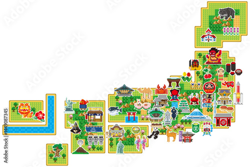 日本地図のドットイメージイラスト