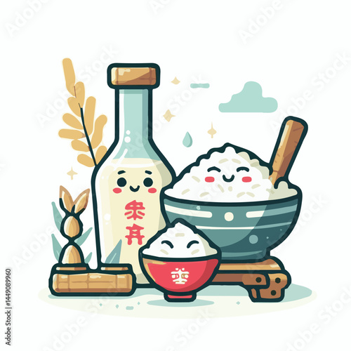 drink, alcohol, rice, food, background, traditional, asia, cup, beverage, tradition, wine, alcoholic, sake, liquor, healthy, cuisine, asian, white, ingredient, korean, table, fresh, makgeolli, korea, 