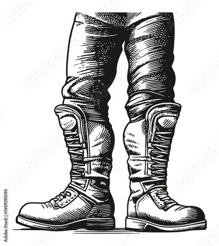 Detailed Hand-Drawn Illustration of Vintage Leather Boots