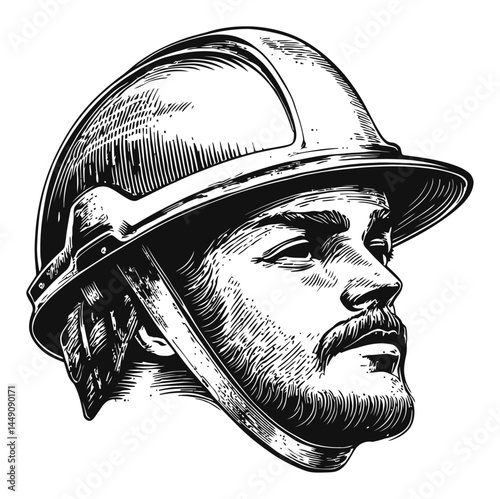 Detailed Engraving of a Historical Soldier in Helmet
